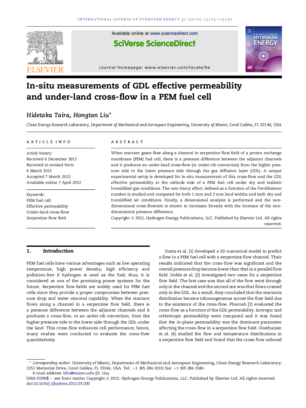 In-situ measurements of GDL effective permeability and under-land cross-flow in a PEM fuel cell