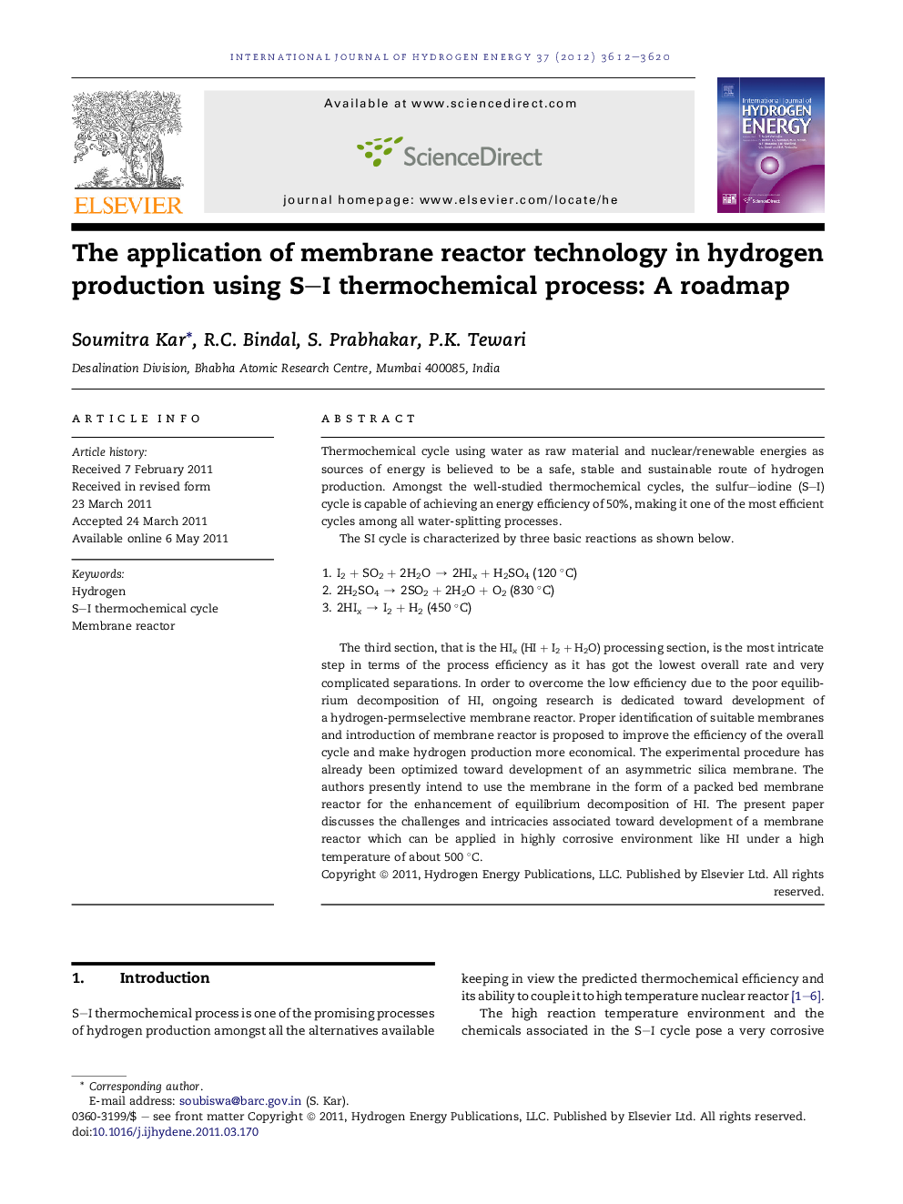 The application of membrane reactor technology in hydrogen production using S–I thermochemical process: A roadmap