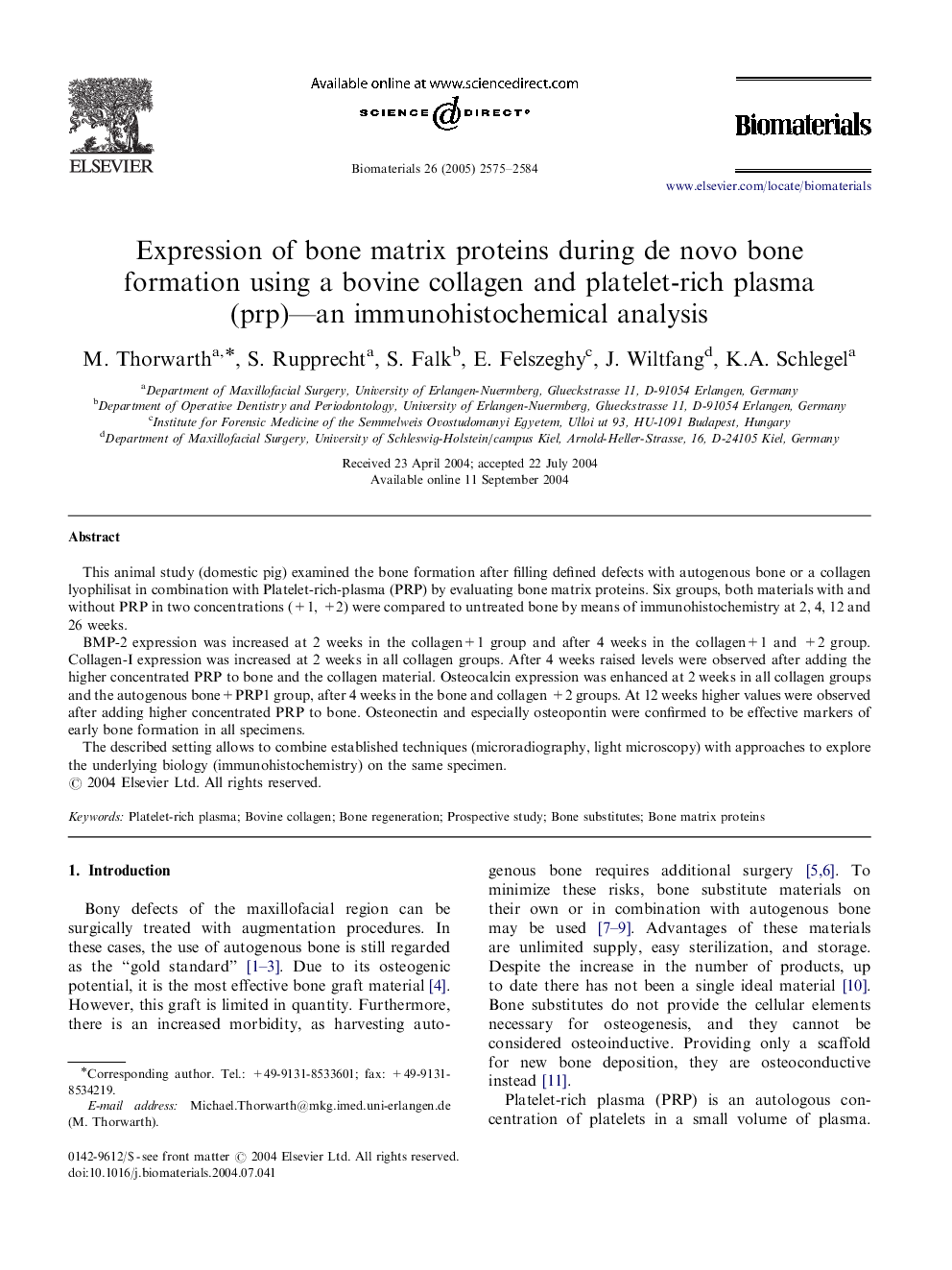 Expression of bone matrix proteins during de novo bone formation using a bovine collagen and platelet-rich plasma (prp)—an immunohistochemical analysis