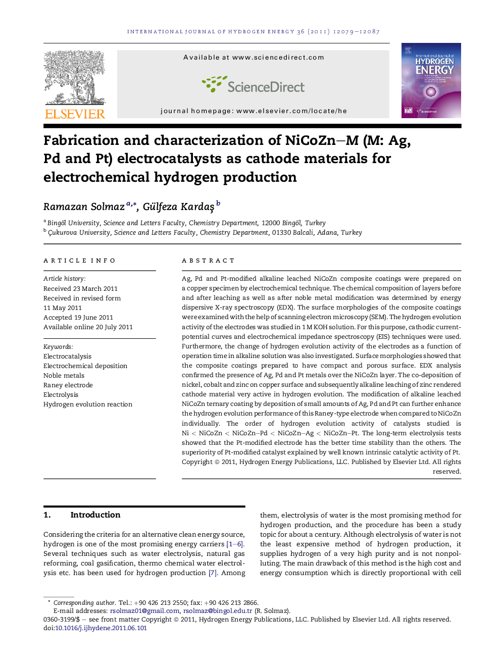 Fabrication and characterization of NiCoZn–M (M: Ag, Pd and Pt) electrocatalysts as cathode materials for electrochemical hydrogen production