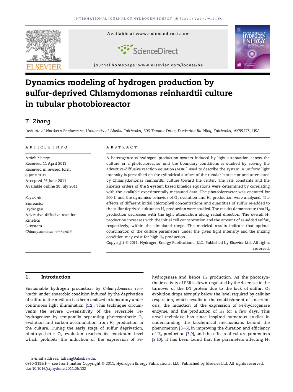 Dynamics modeling of hydrogen production by sulfur-deprived Chlamydomonas reinhardtii culture in tubular photobioreactor