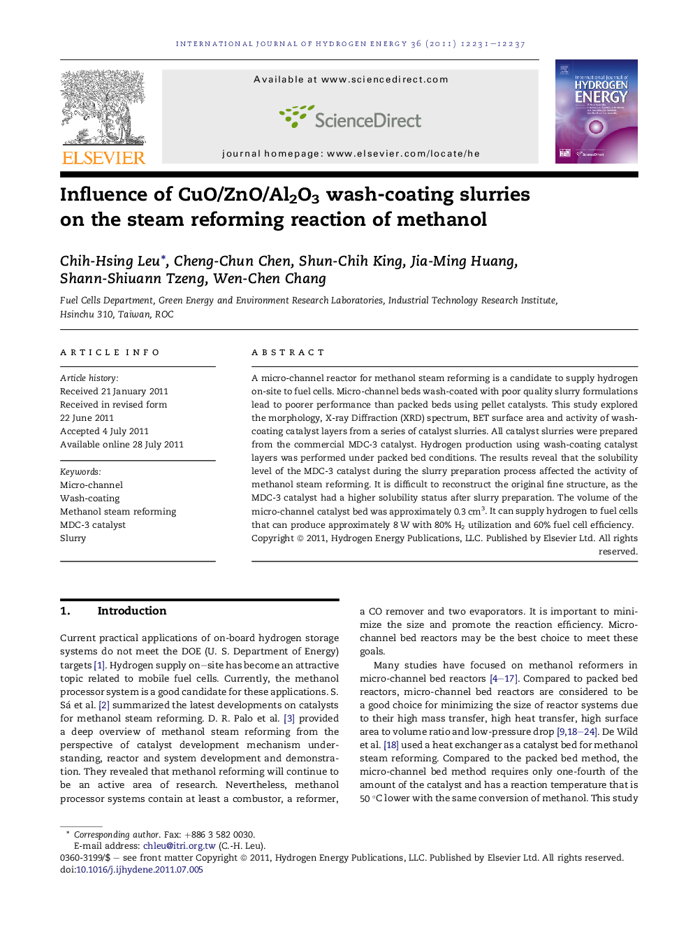 Influence of CuO/ZnO/Al2O3 wash-coating slurries on the steam reforming reaction of methanol