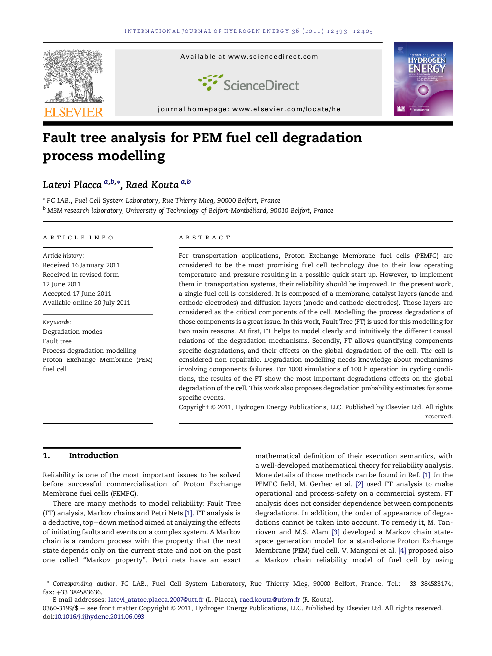 Fault tree analysis for PEM fuel cell degradation process modelling