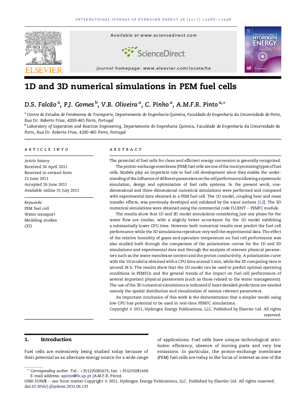 1D and 3D numerical simulations in PEM fuel cells