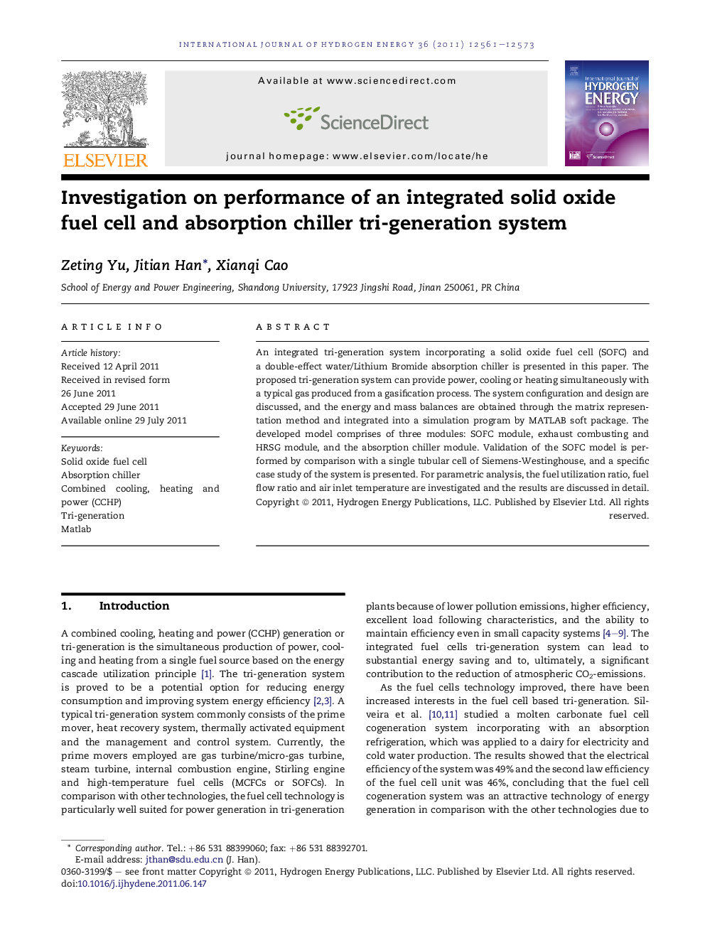 Investigation on performance of an integrated solid oxide fuel cell and absorption chiller tri-generation system