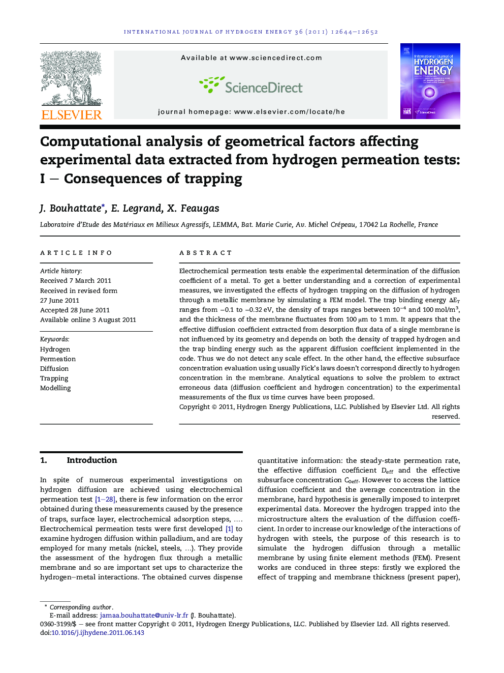 Computational analysis of geometrical factors affecting experimental data extracted from hydrogen permeation tests: I – Consequences of trapping