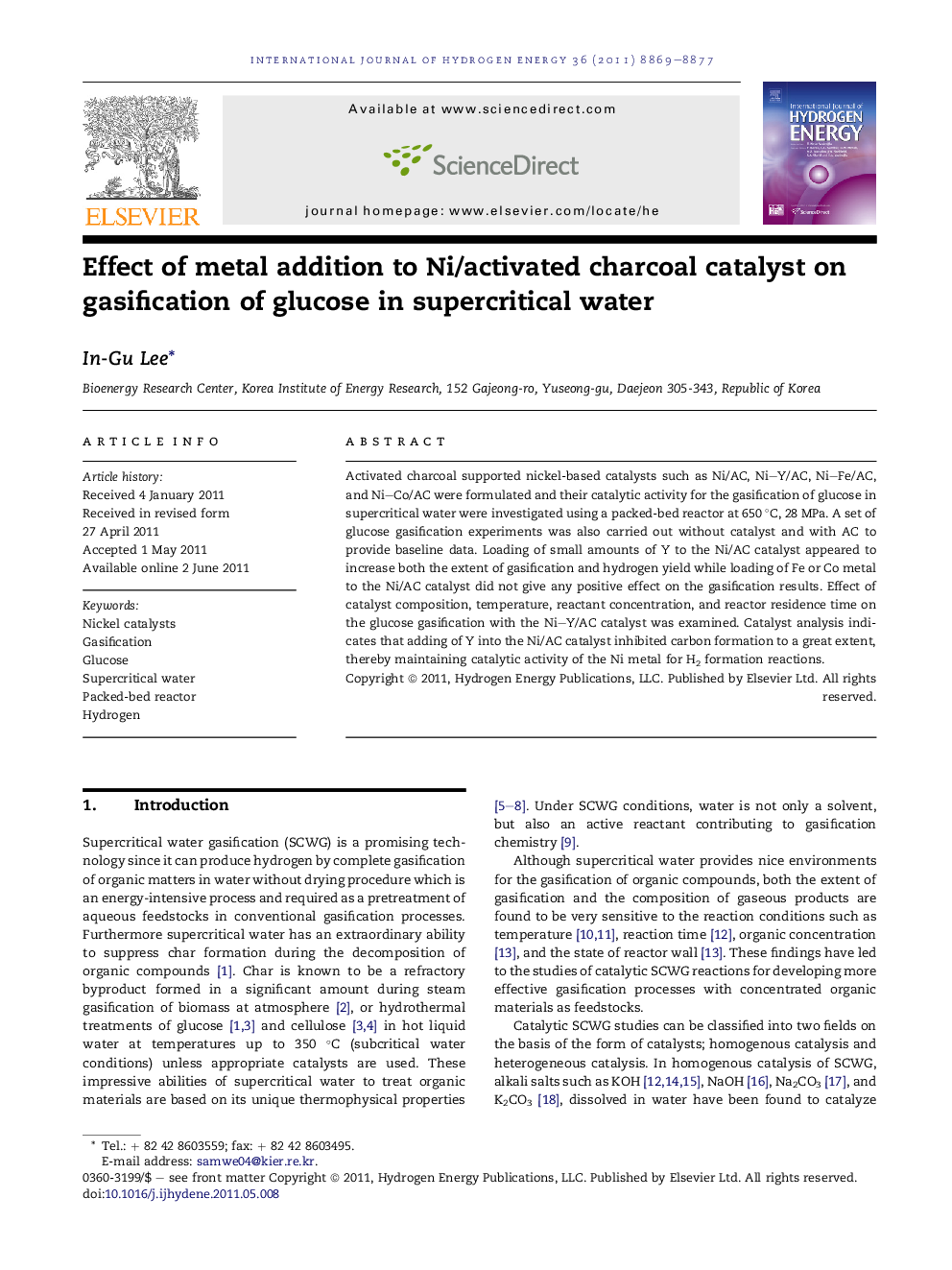 Effect of metal addition to Ni/activated charcoal catalyst on gasification of glucose in supercritical water