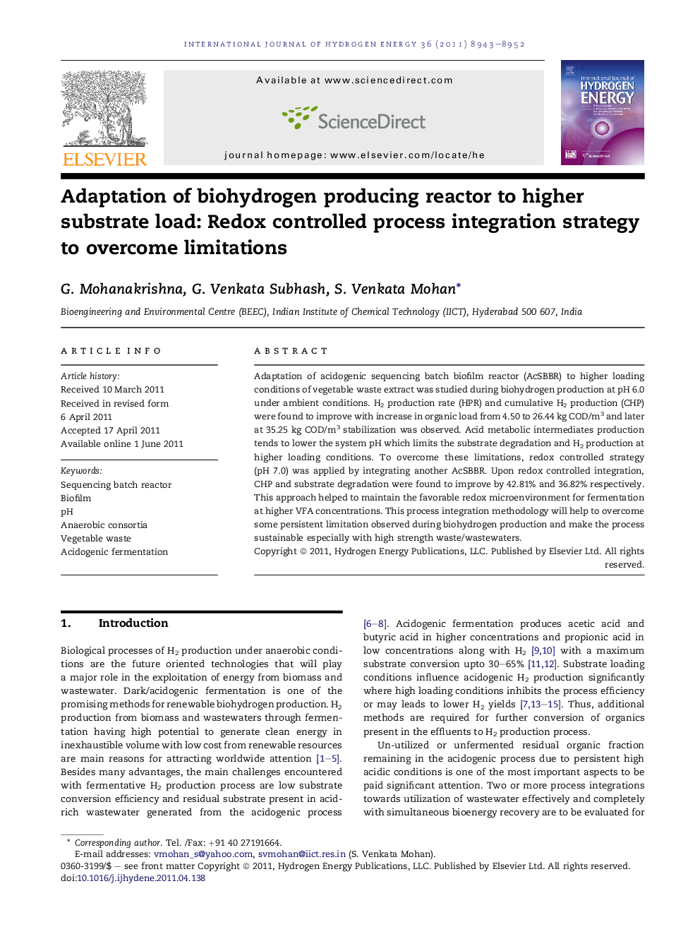 Adaptation of biohydrogen producing reactor to higher substrate load: Redox controlled process integration strategy to overcome limitations