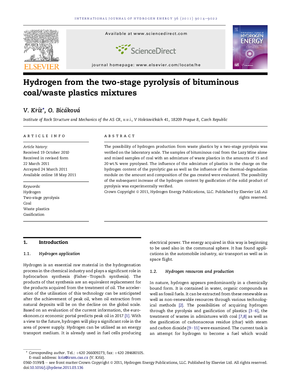 Hydrogen from the two-stage pyrolysis of bituminous coal/waste plastics mixtures