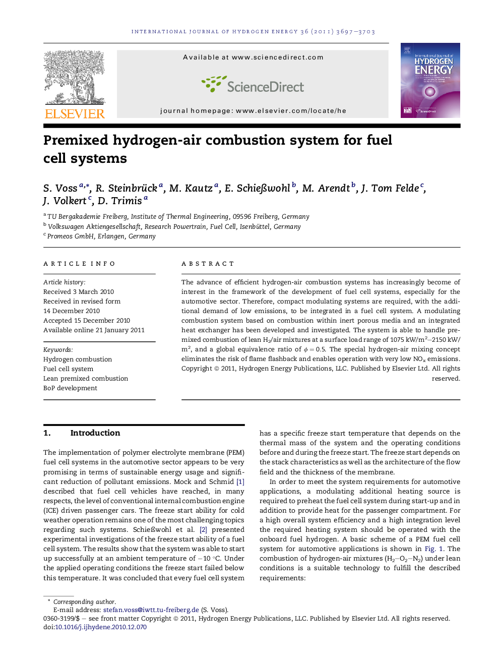 Premixed hydrogen-air combustion system for fuel cell systems