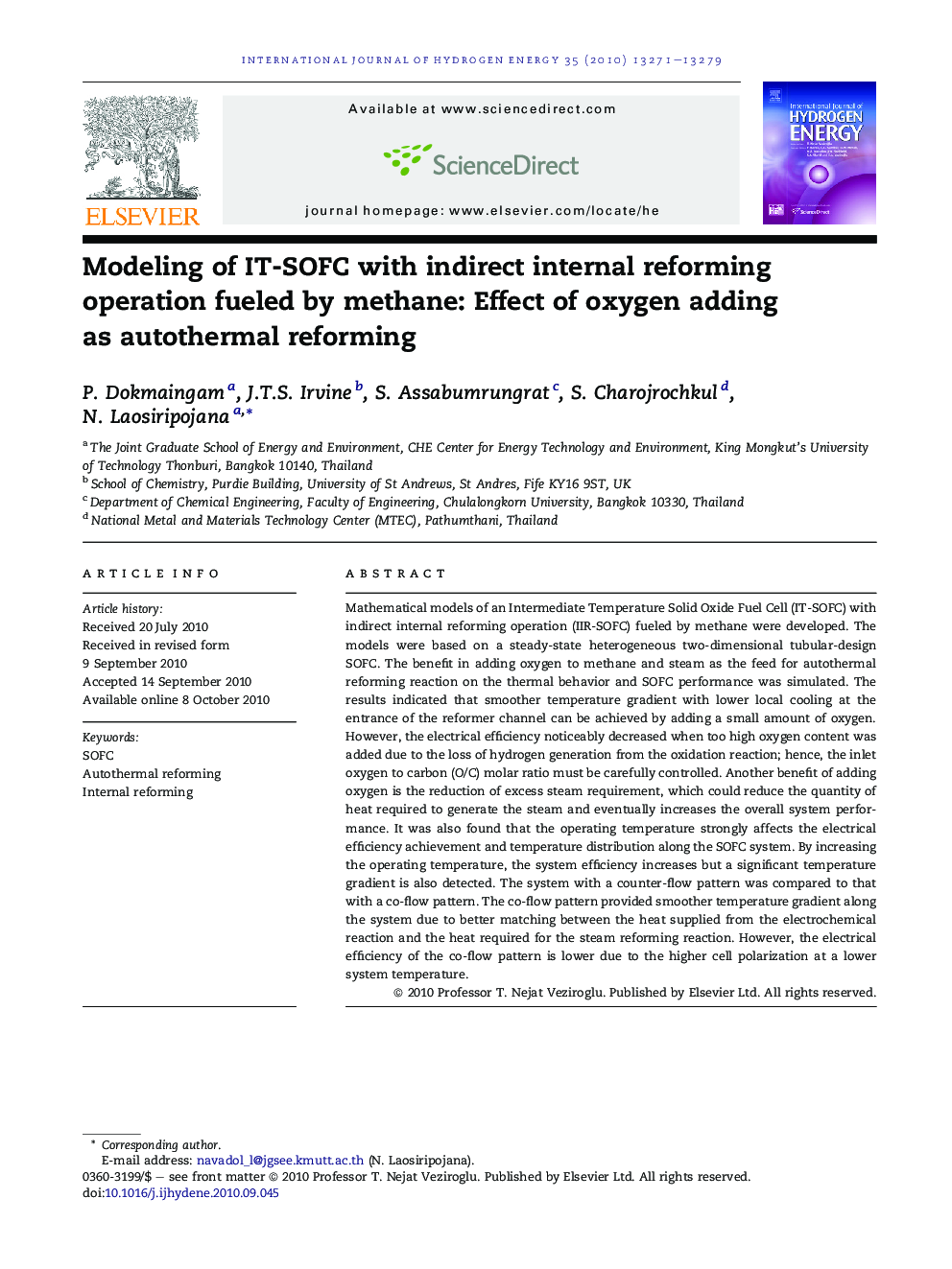 Modeling of IT-SOFC with indirect internal reforming operation fueled by methane: Effect of oxygen adding as autothermal reforming