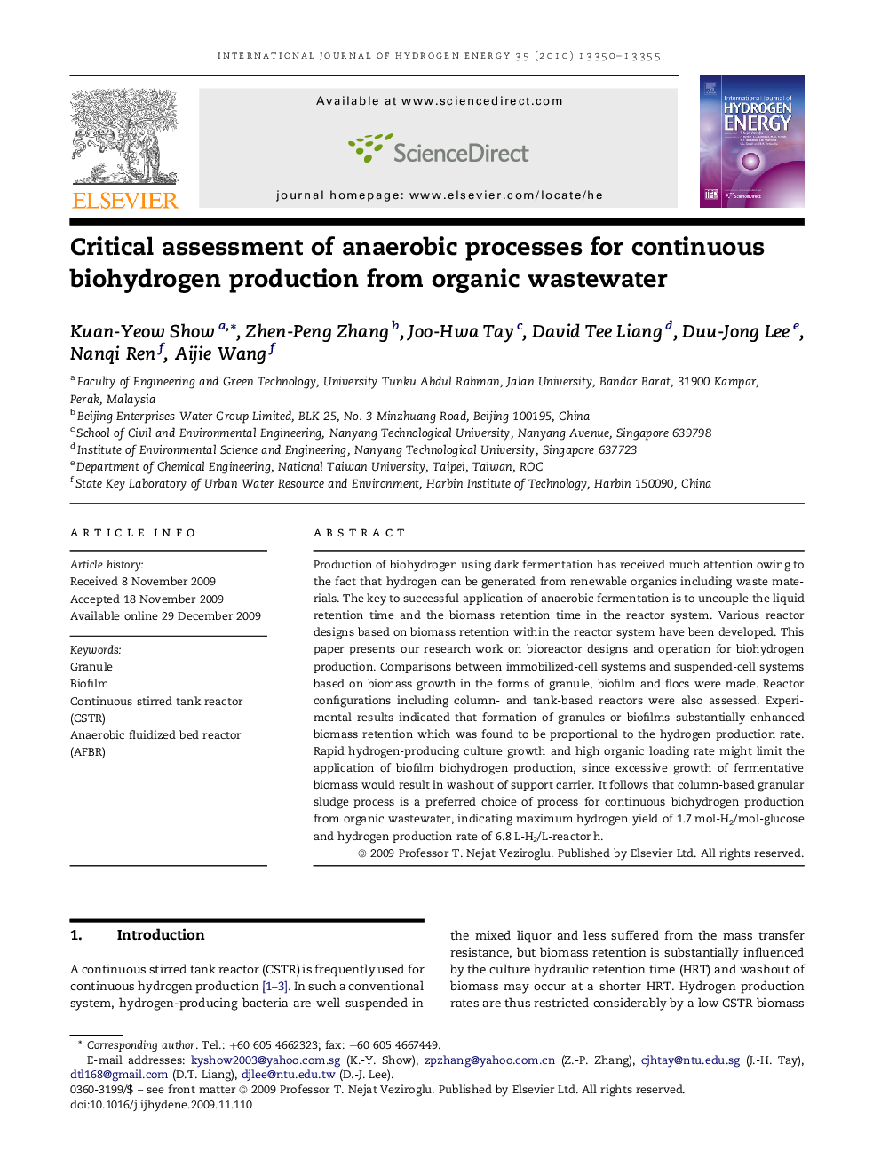 Critical assessment of anaerobic processes for continuous biohydrogen production from organic wastewater