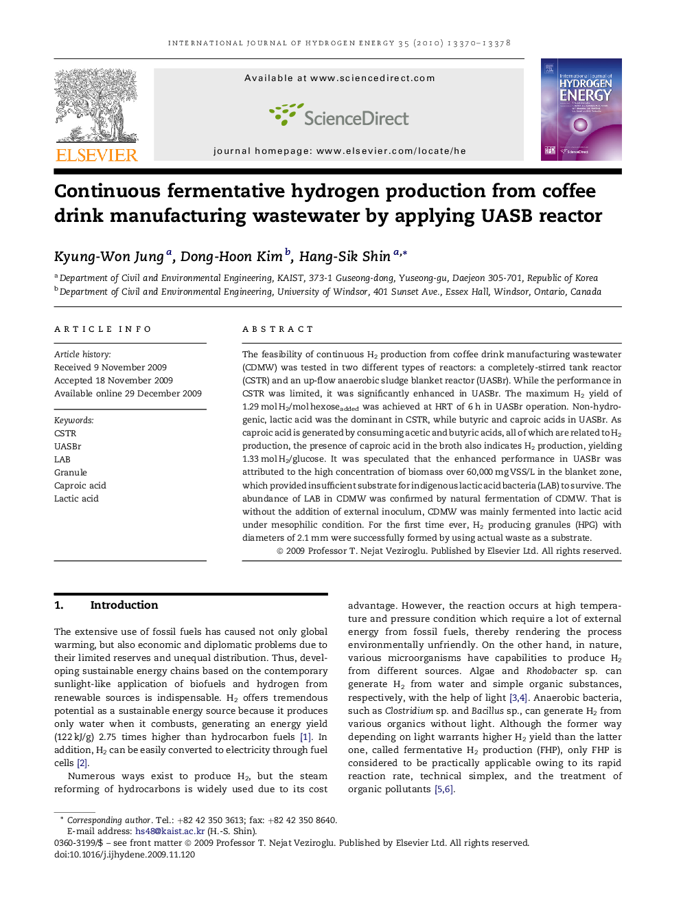 Continuous fermentative hydrogen production from coffee drink manufacturing wastewater by applying UASB reactor