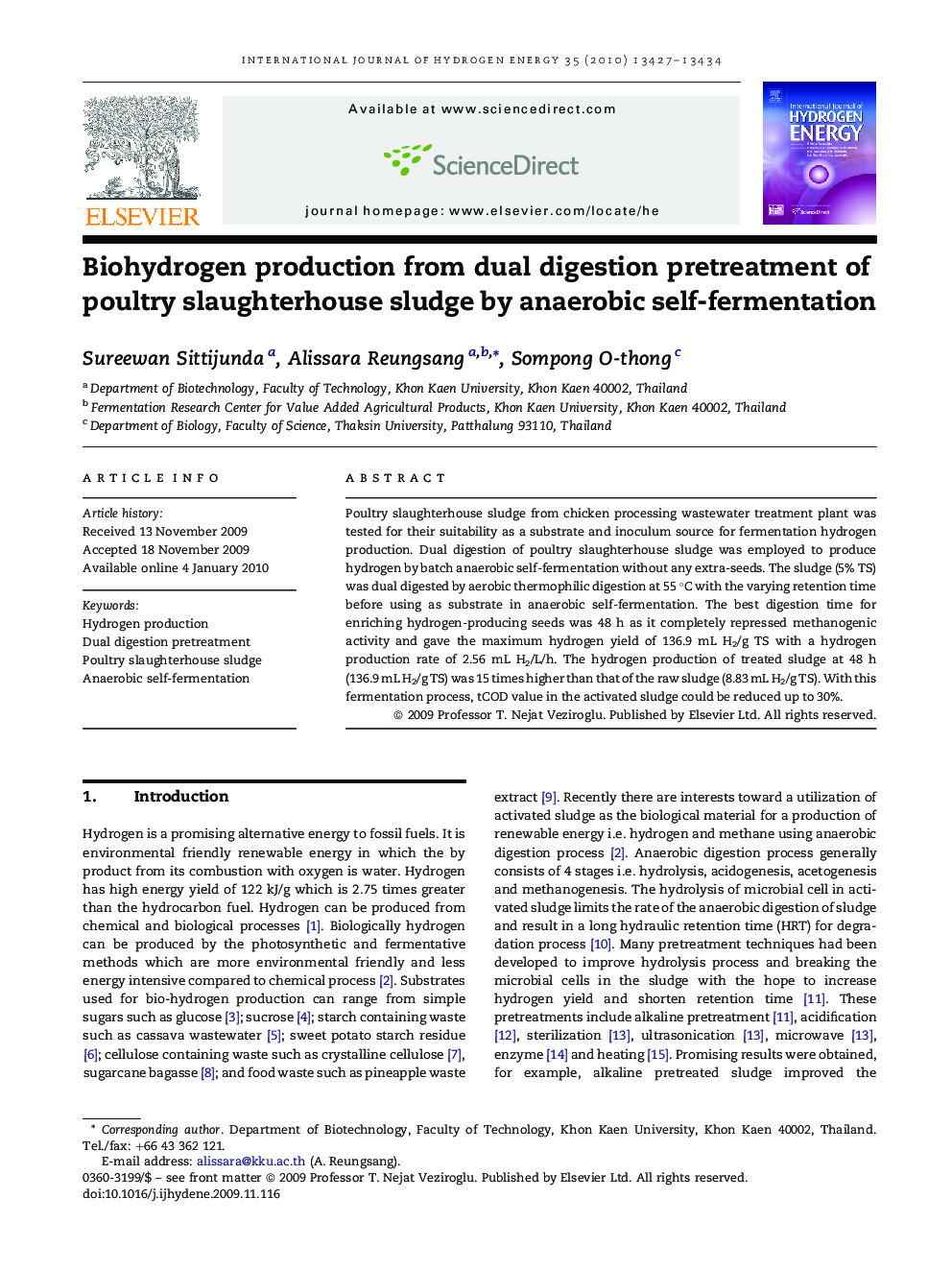 Biohydrogen production from dual digestion pretreatment of poultry slaughterhouse sludge by anaerobic self-fermentation