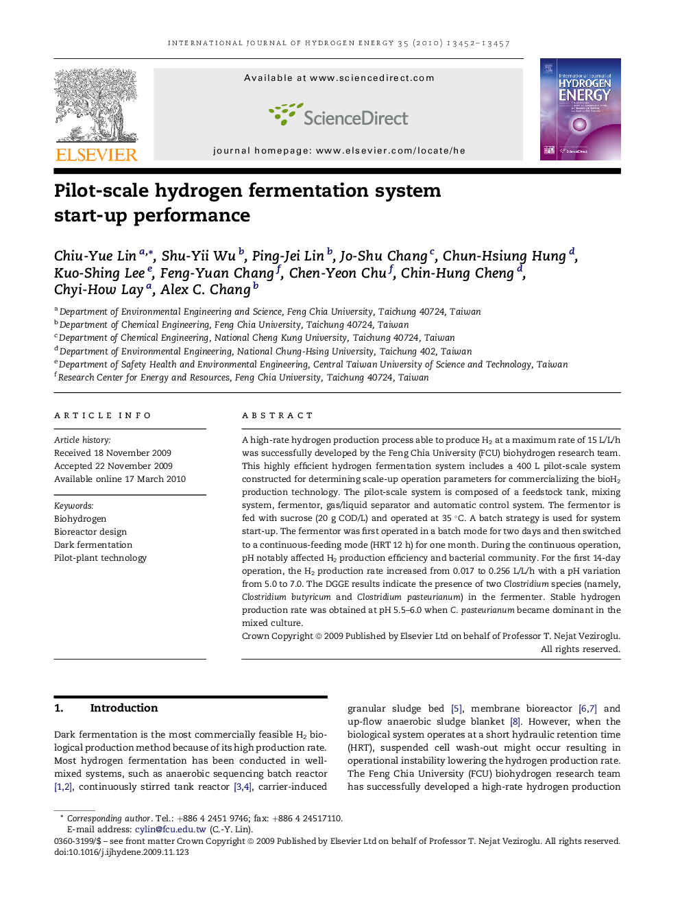 Pilot-scale hydrogen fermentation system start-up performance