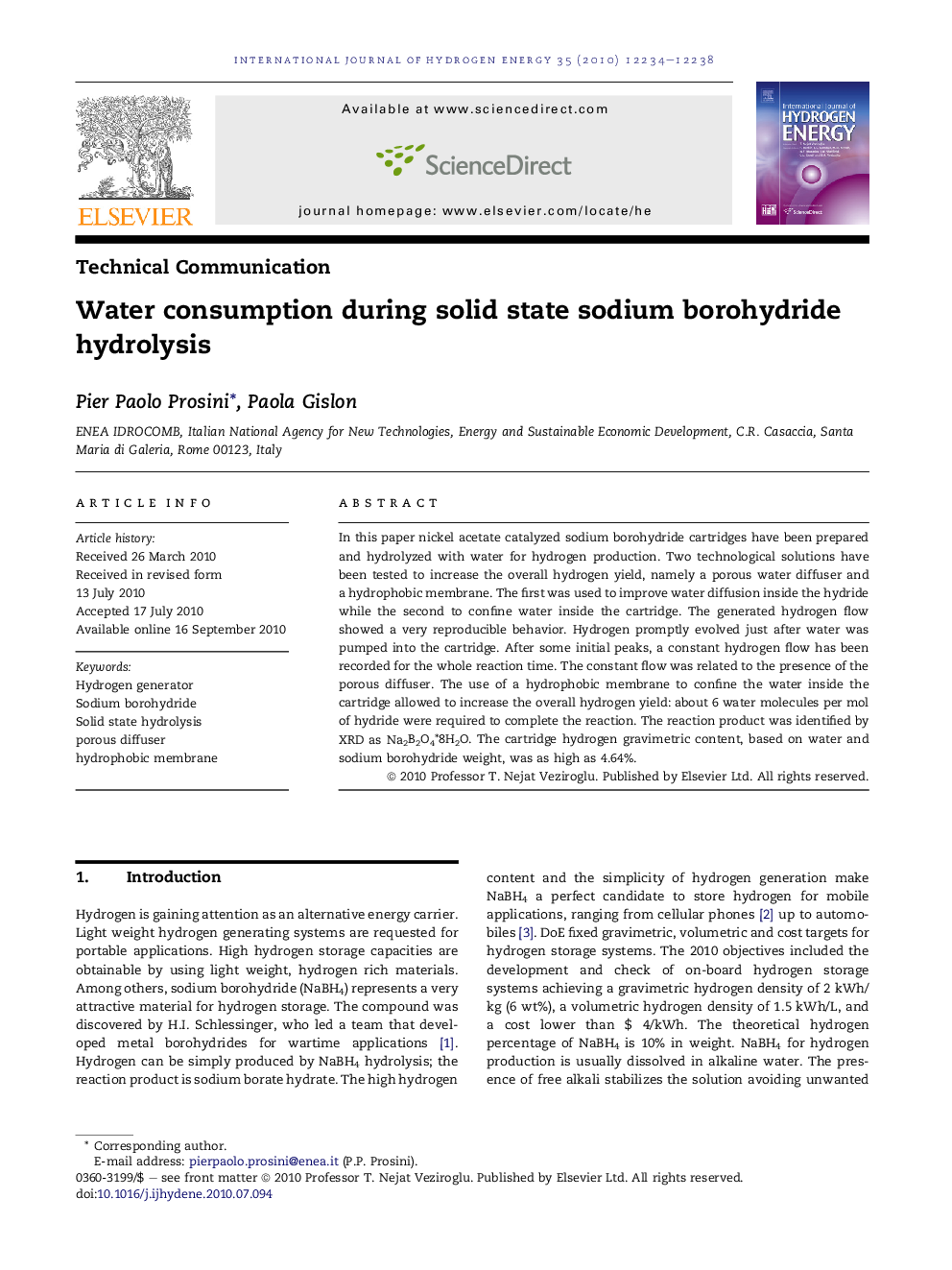 Water consumption during solid state sodium borohydride hydrolysis