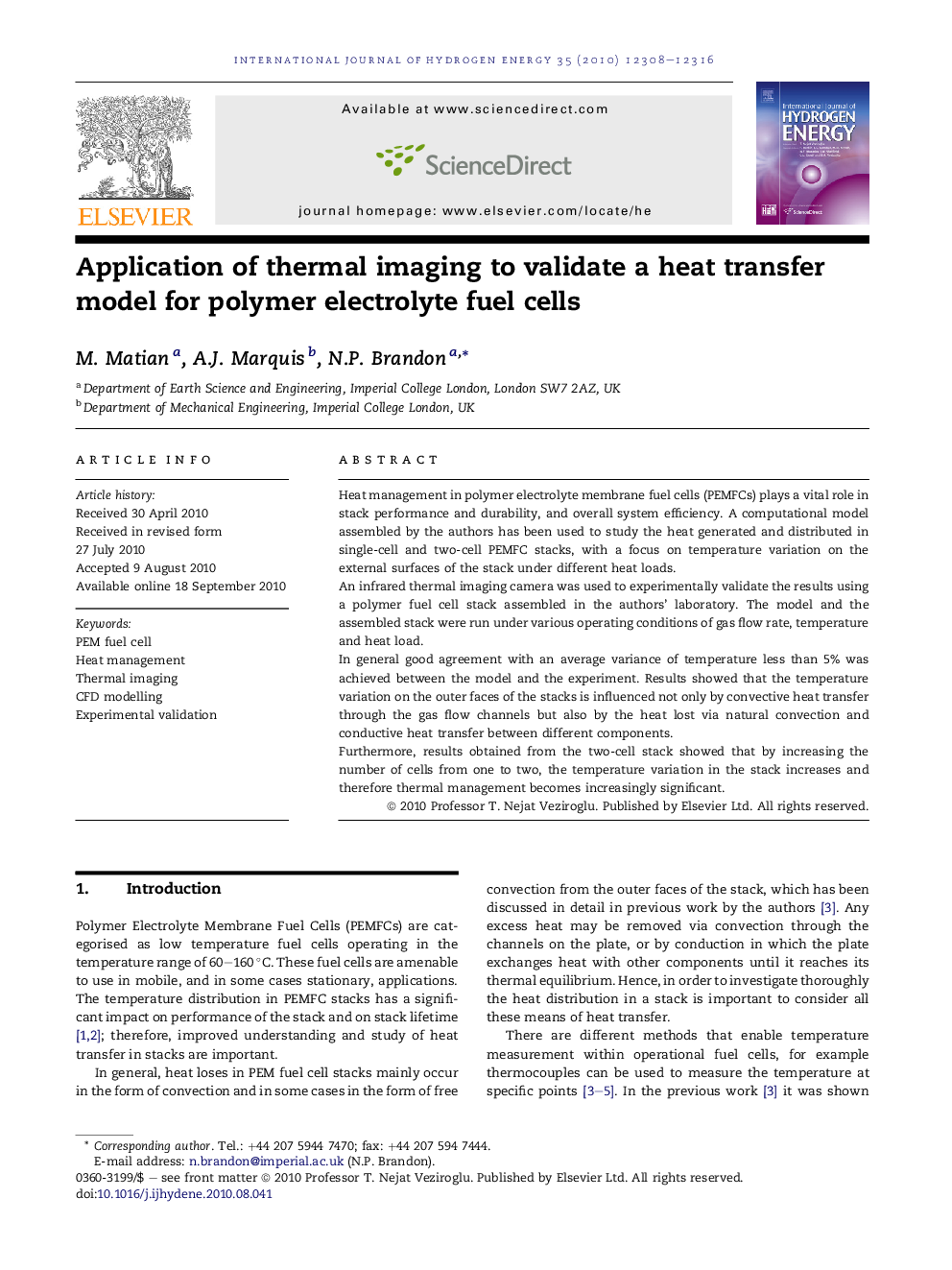 Application of thermal imaging to validate a heat transfer model for polymer electrolyte fuel cells