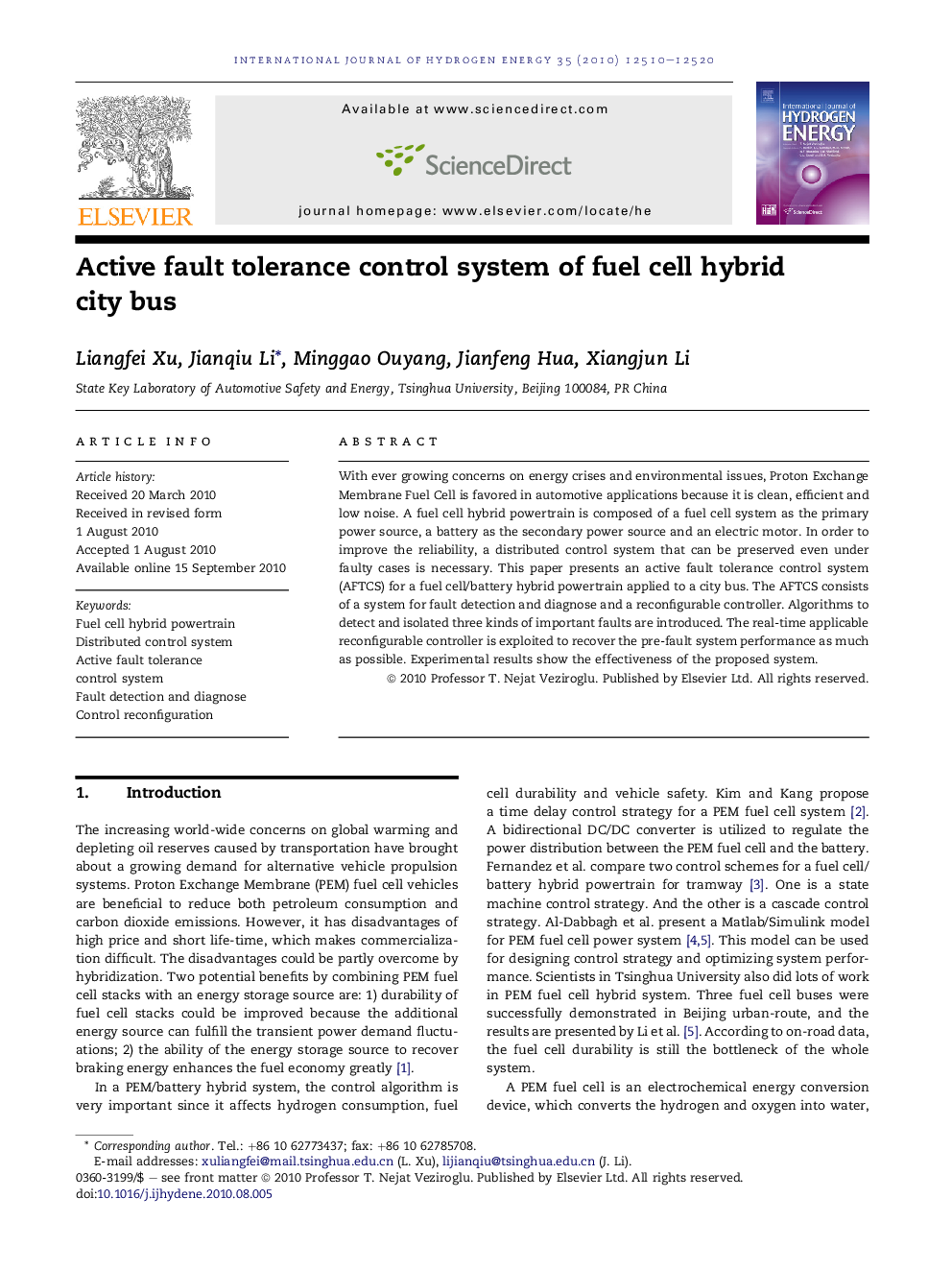 Active fault tolerance control system of fuel cell hybrid city bus