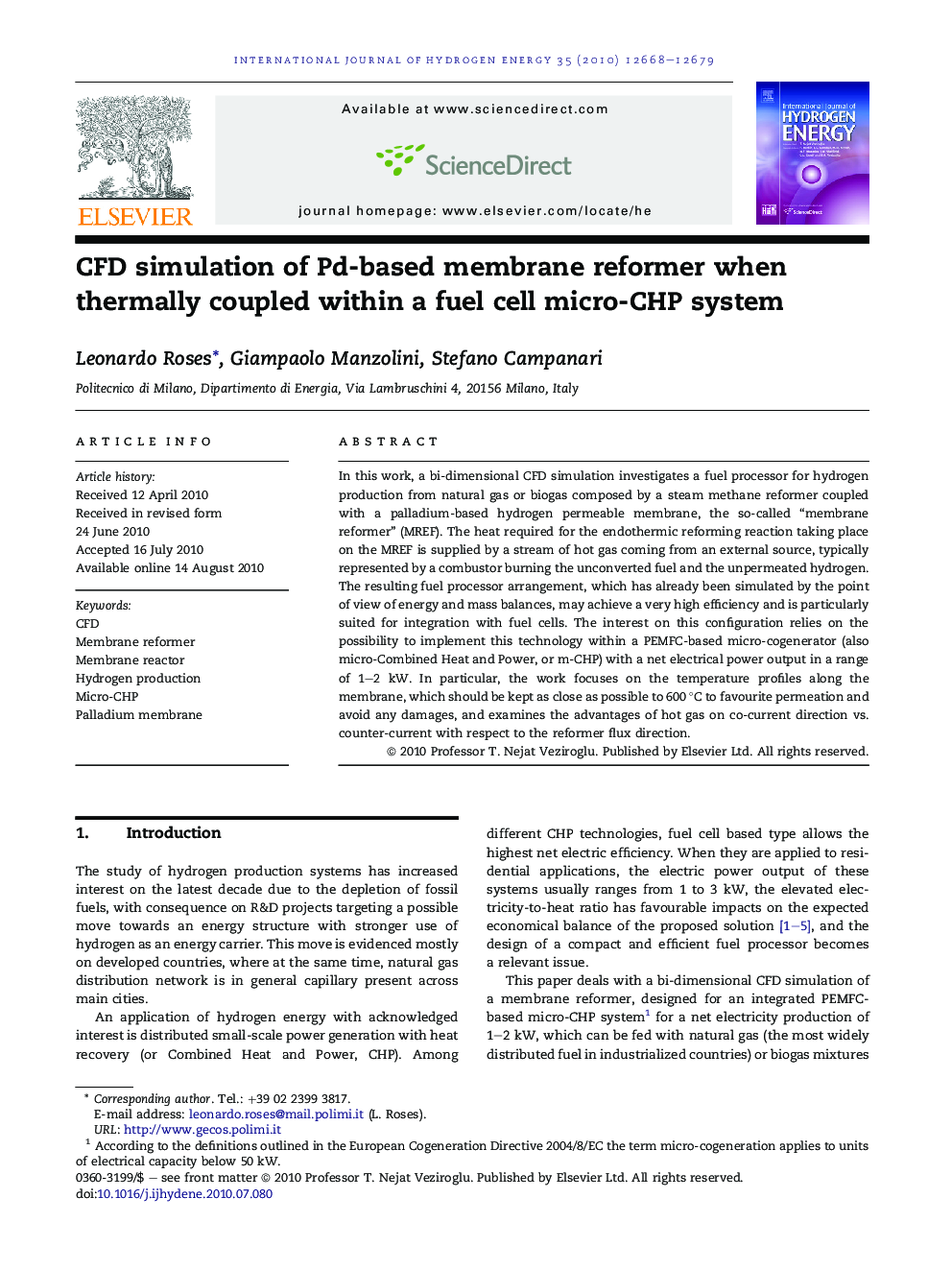 CFD simulation of Pd-based membrane reformer when thermally coupled within a fuel cell micro-CHP system