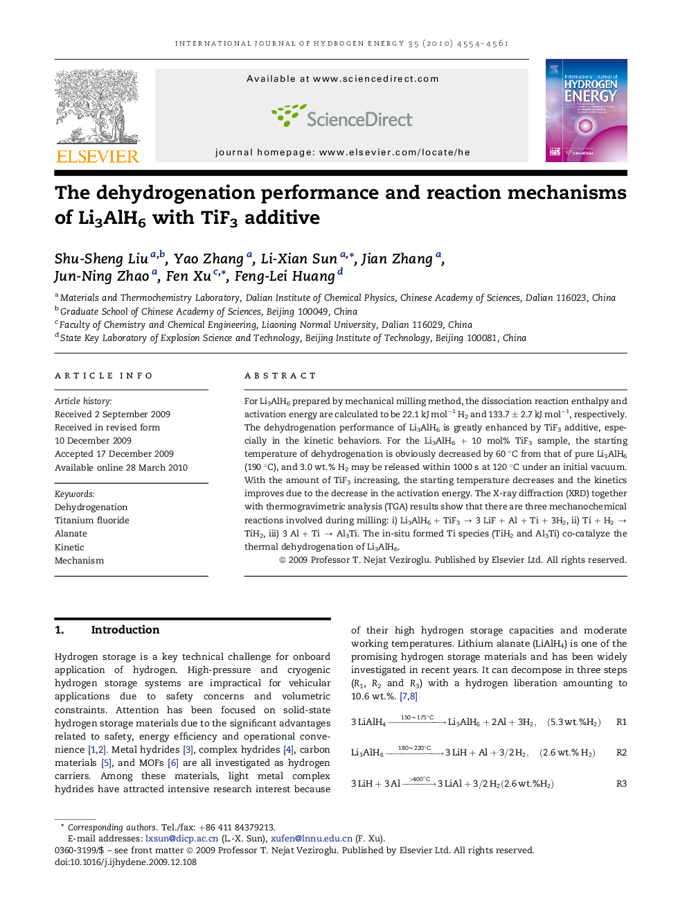 The dehydrogenation performance and reaction mechanisms of Li3AlH6 with TiF3 additive