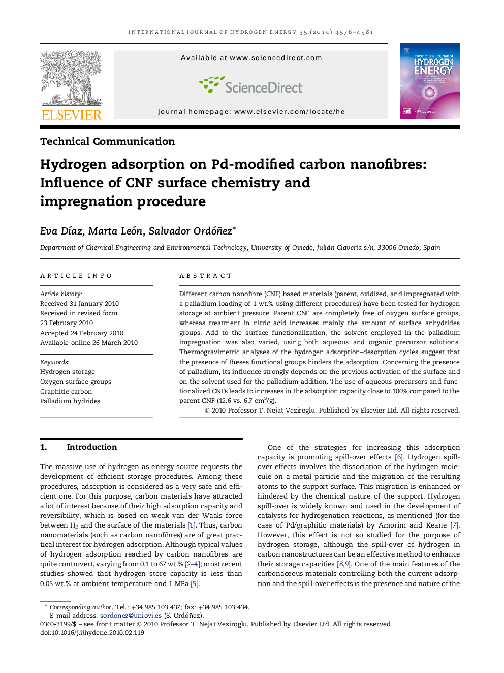 Hydrogen adsorption on Pd-modified carbon nanofibres: Influence of CNF surface chemistry and impregnation procedure