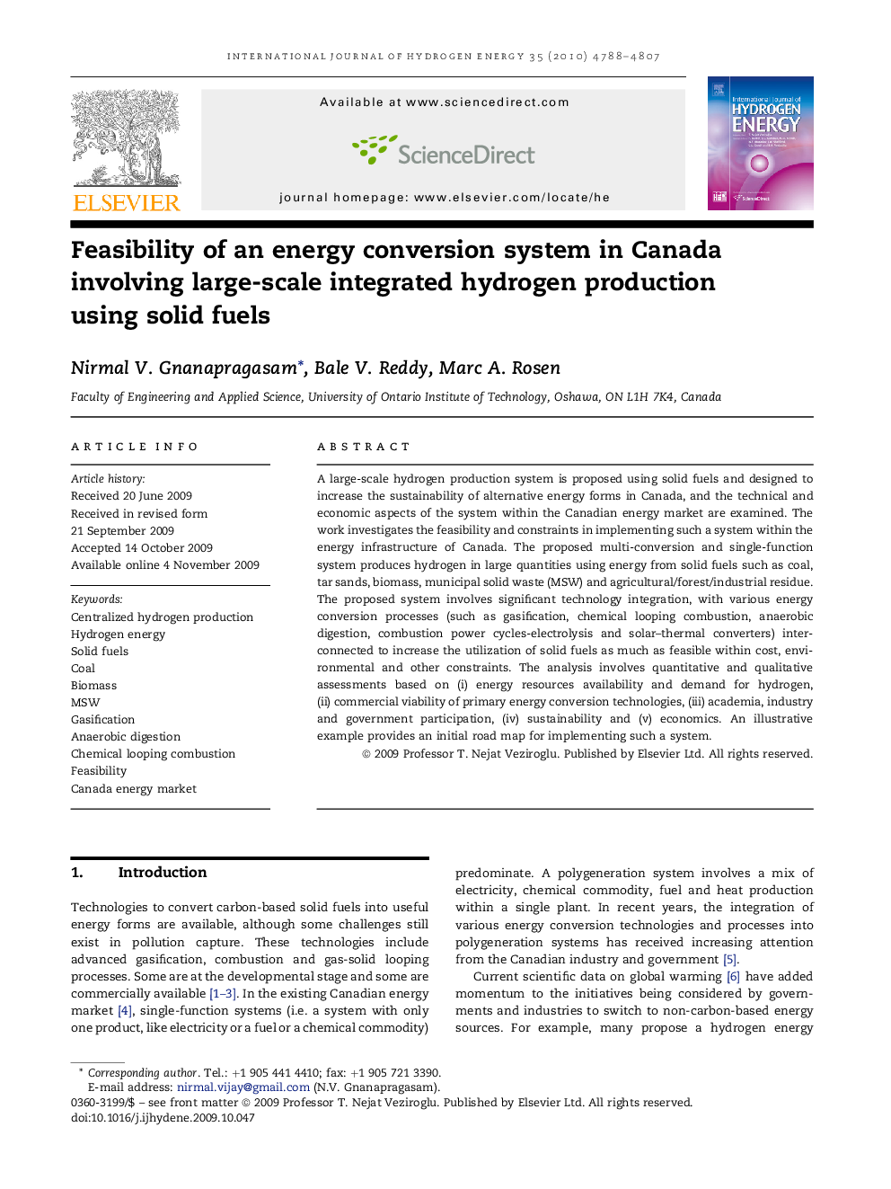 Feasibility of an energy conversion system in Canada involving large-scale integrated hydrogen production using solid fuels