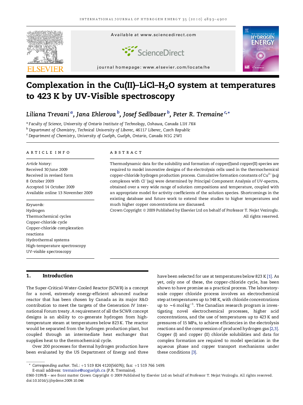 Complexation in the Cu(II)–LiCl–H2O system at temperatures to 423 K by UV-Visible spectroscopy