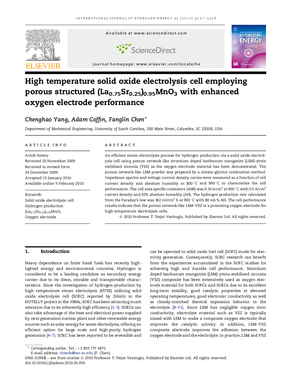 High temperature solid oxide electrolysis cell employing porous structured (La0.75Sr0.25)0.95MnO3 with enhanced oxygen electrode performance