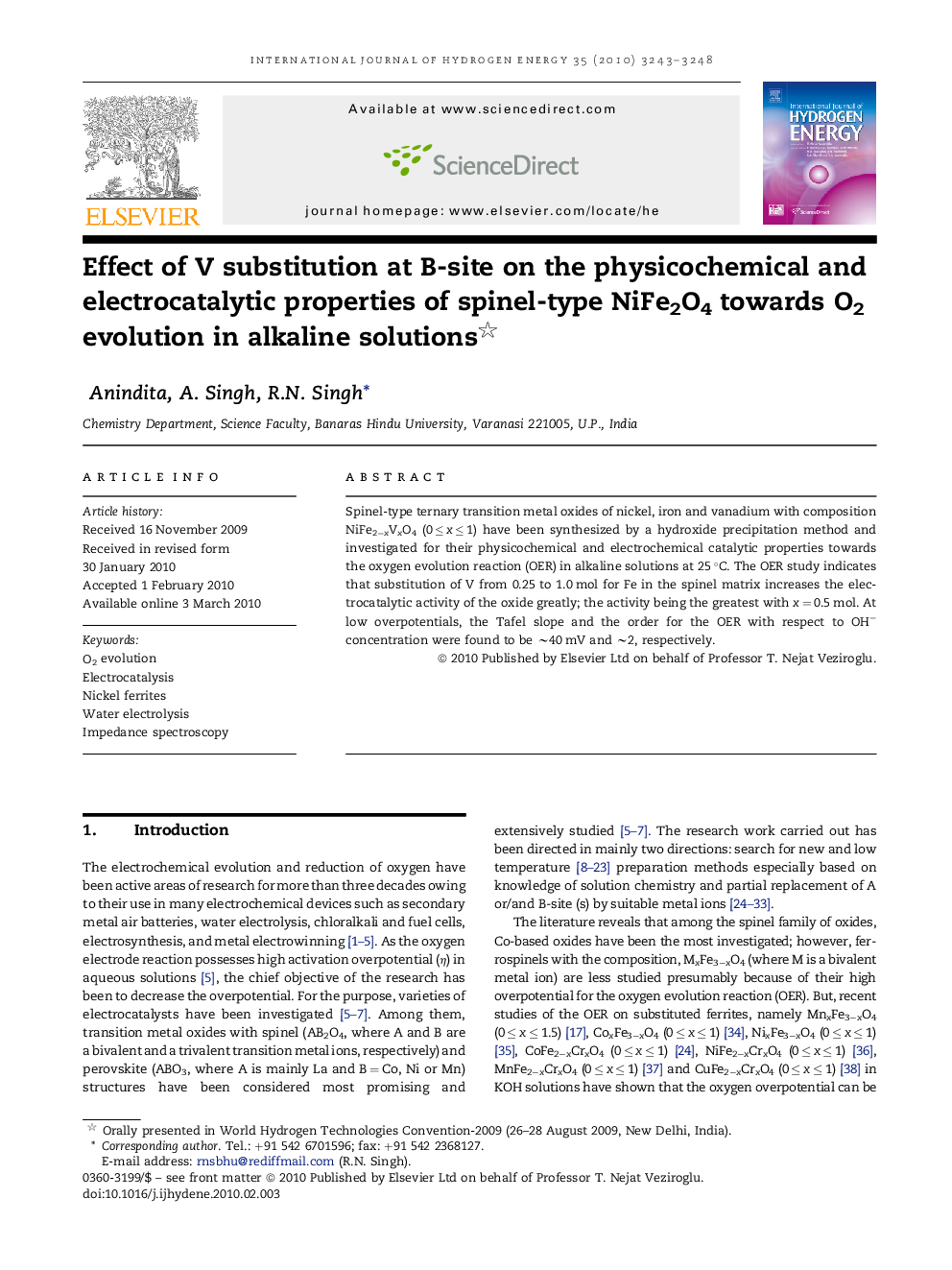 Effect of V substitution at B-site on the physicochemical and electrocatalytic properties of spinel-type NiFe2O4 towards O2 evolution in alkaline solutions 