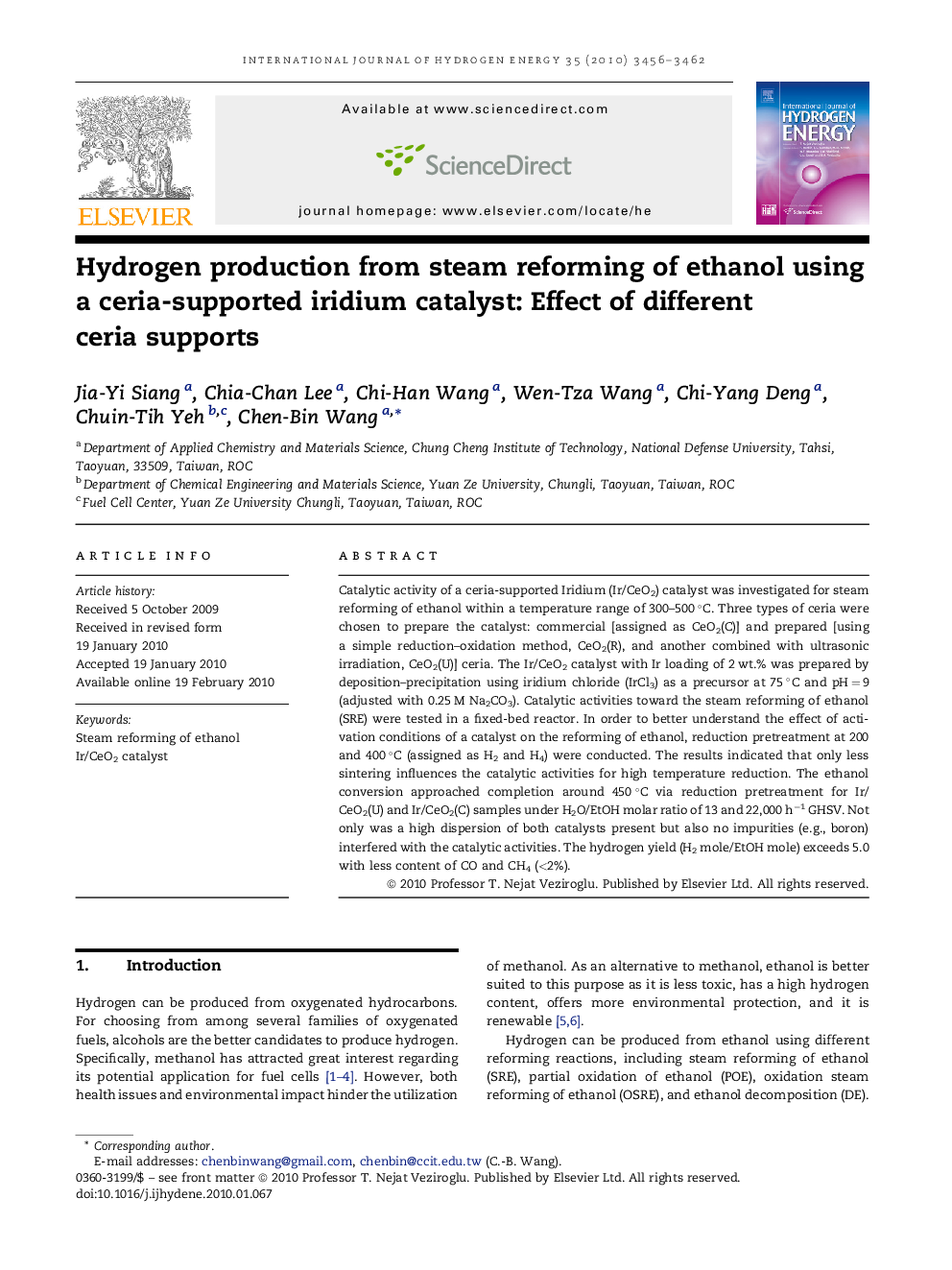 Hydrogen production from steam reforming of ethanol using a ceria-supported iridium catalyst: Effect of different ceria supports