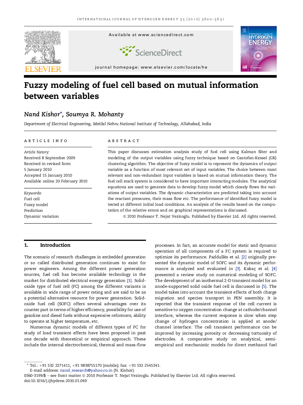 Fuzzy modeling of fuel cell based on mutual information between variables