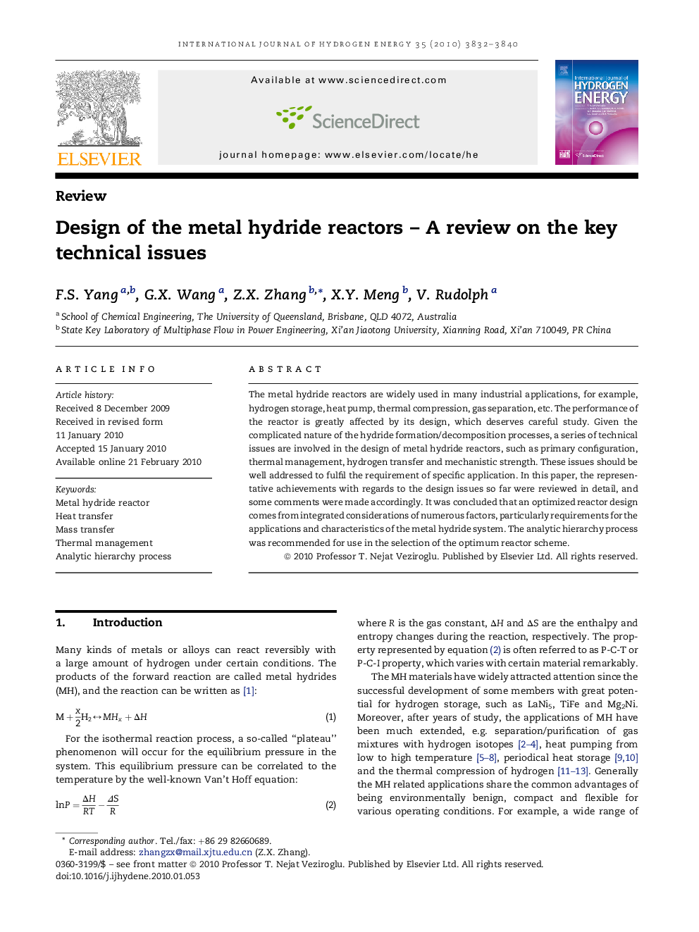 Design of the metal hydride reactors – A review on the key technical issues