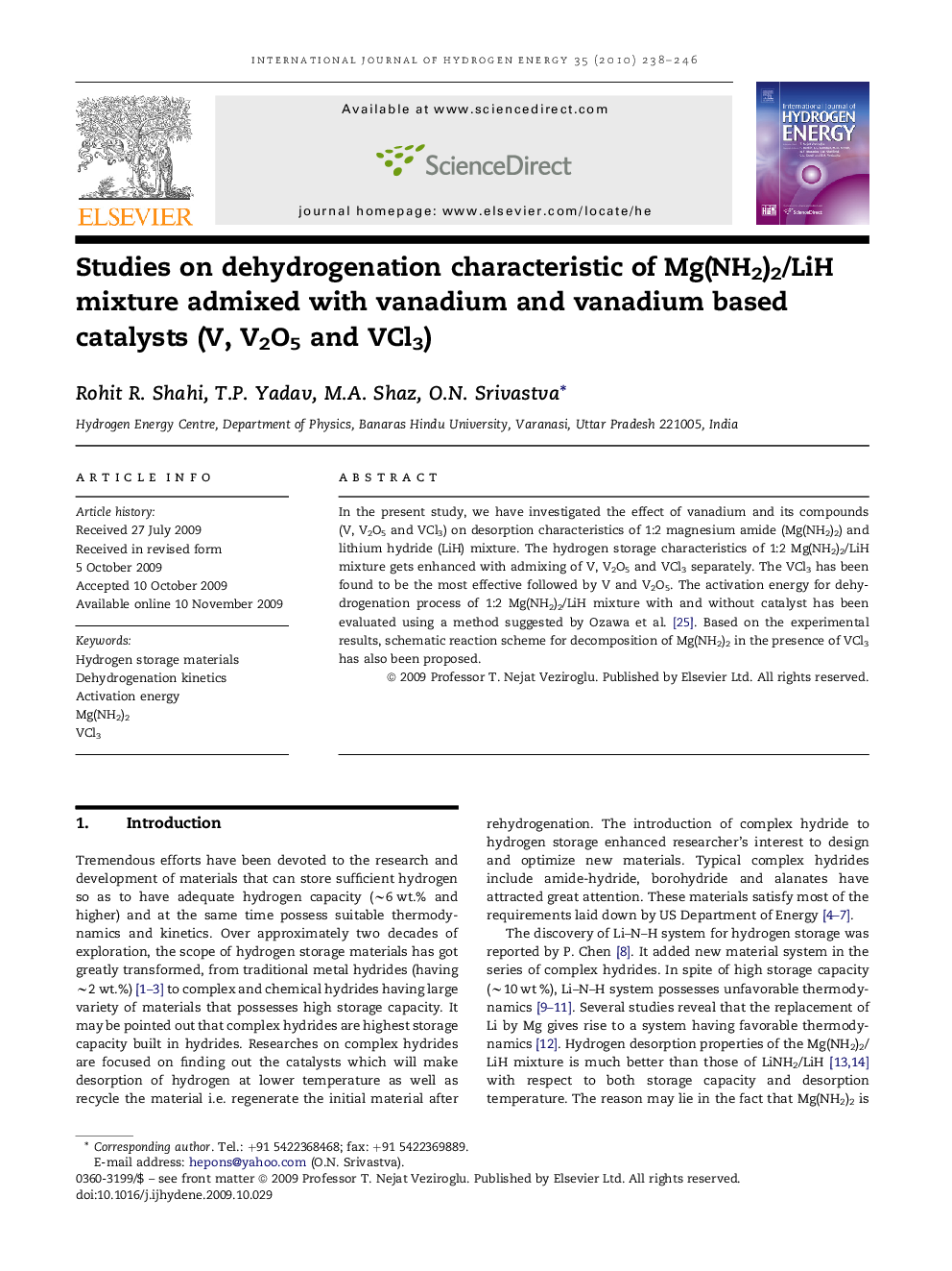 Studies on dehydrogenation characteristic of Mg(NH2)2/LiH mixture admixed with vanadium and vanadium based catalysts (V, V2O5 and VCl3)