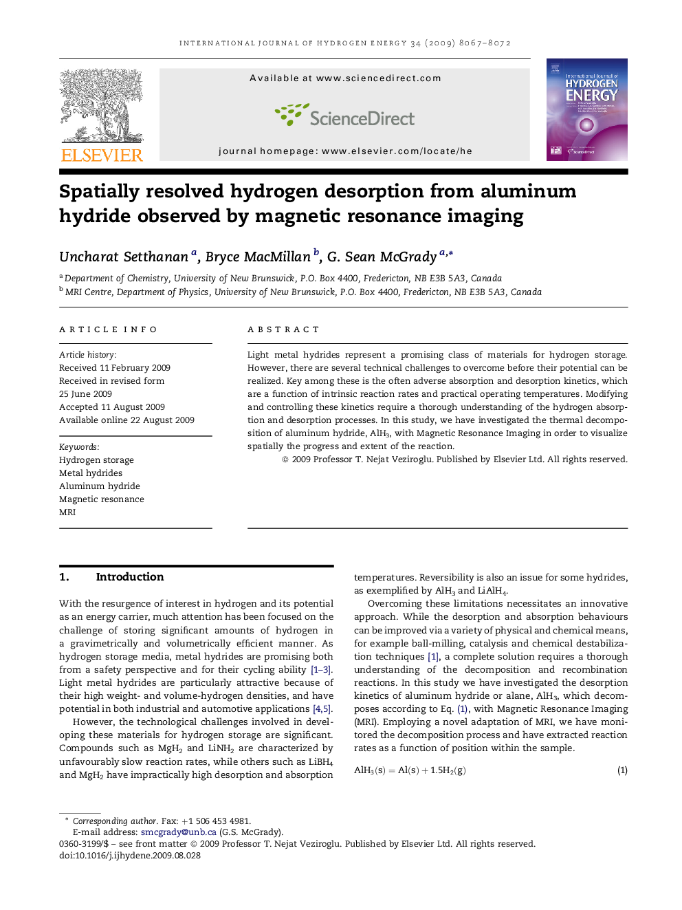 Spatially resolved hydrogen desorption from aluminum hydride observed by magnetic resonance imaging