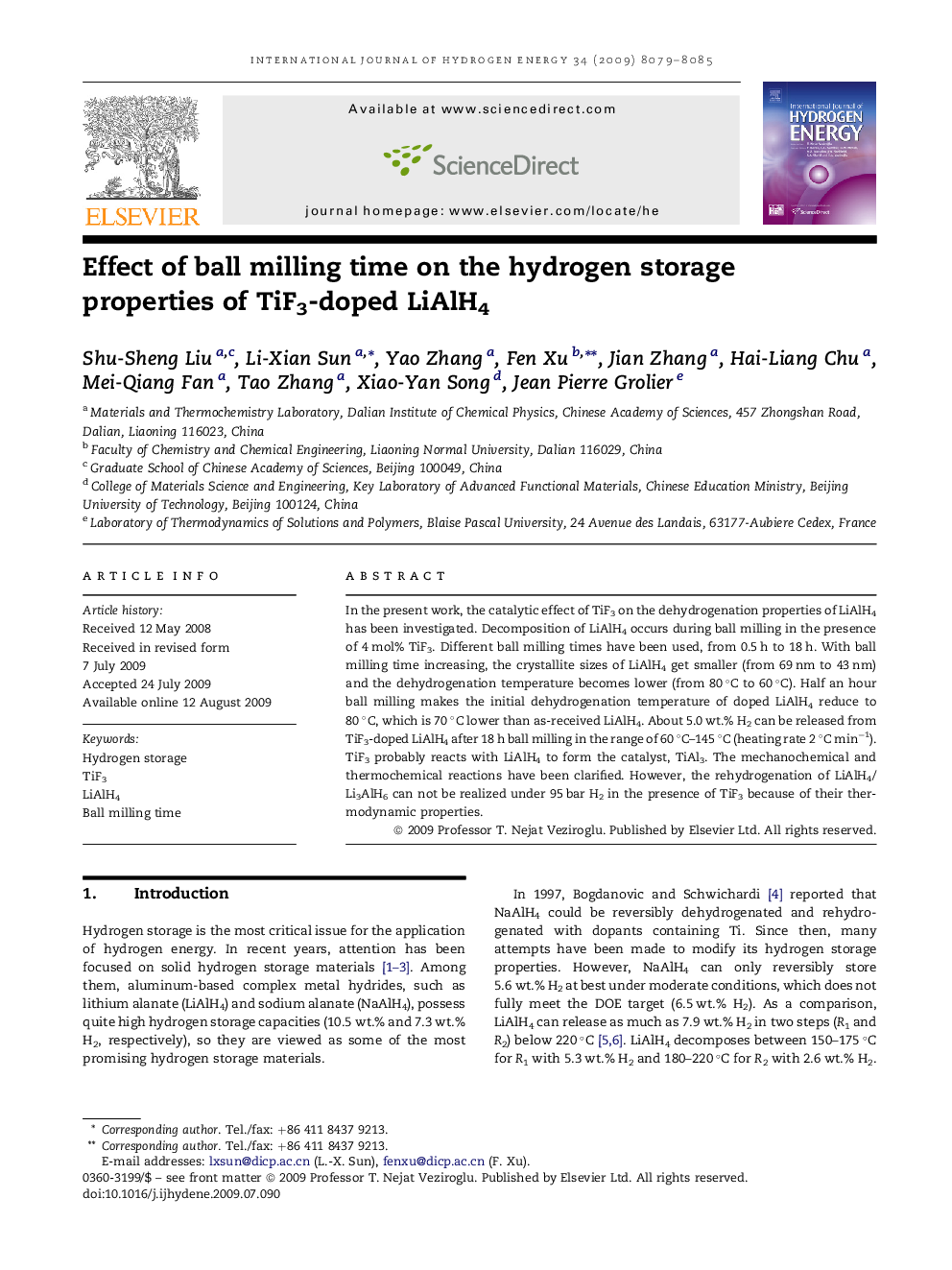 Effect of ball milling time on the hydrogen storage properties of TiF3-doped LiAlH4