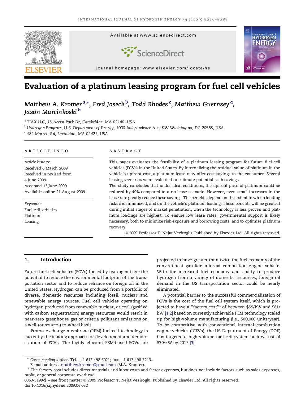 Evaluation of a platinum leasing program for fuel cell vehicles