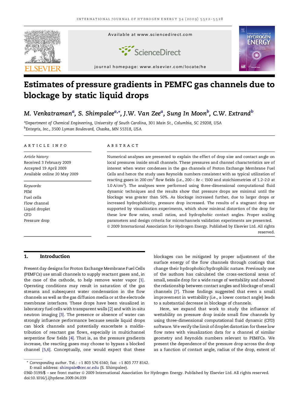 Estimates of pressure gradients in PEMFC gas channels due to blockage by static liquid drops