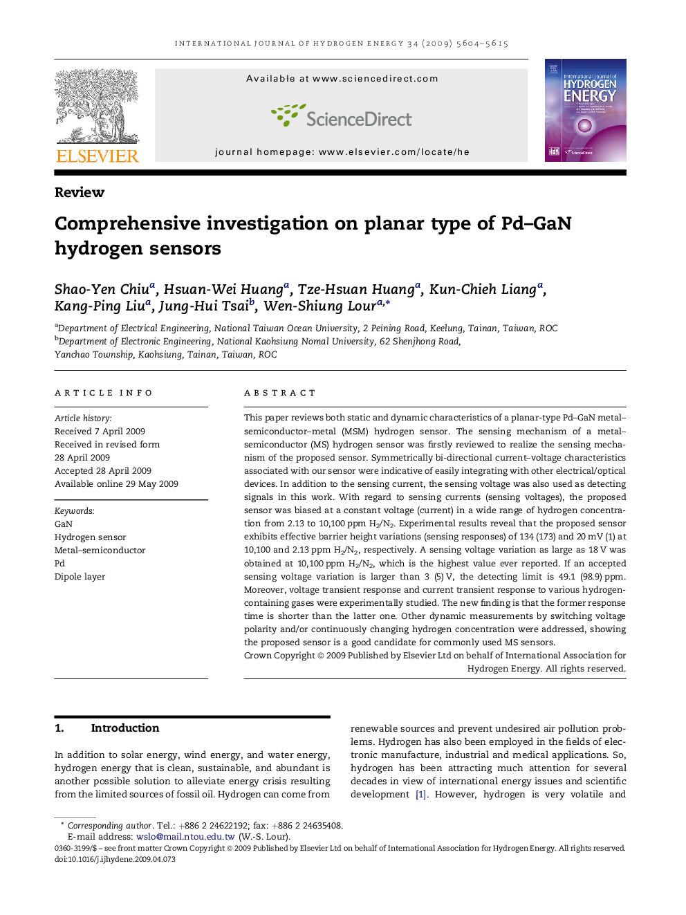 Comprehensive investigation on planar type of Pd–GaN hydrogen sensors