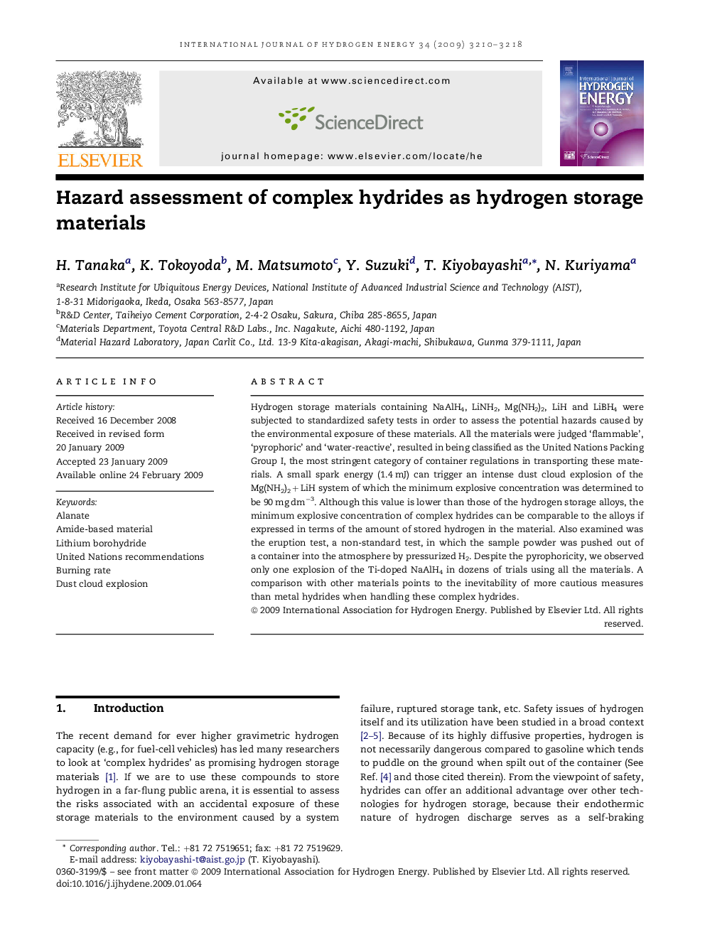 Hazard assessment of complex hydrides as hydrogen storage materials