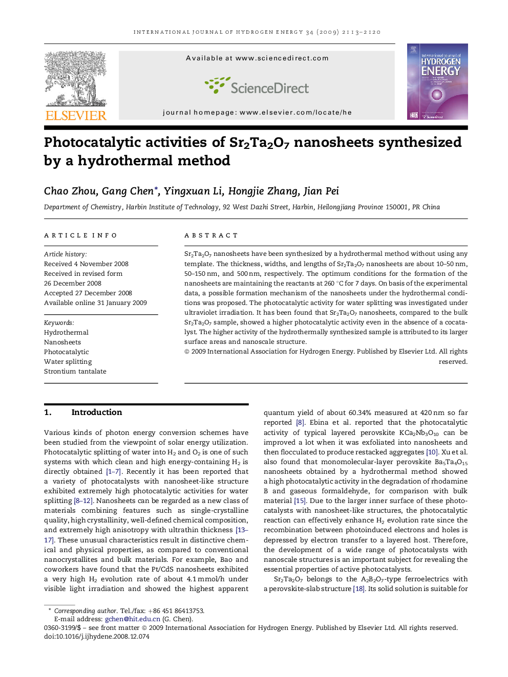 Photocatalytic activities of Sr2Ta2O7 nanosheets synthesized by a hydrothermal method