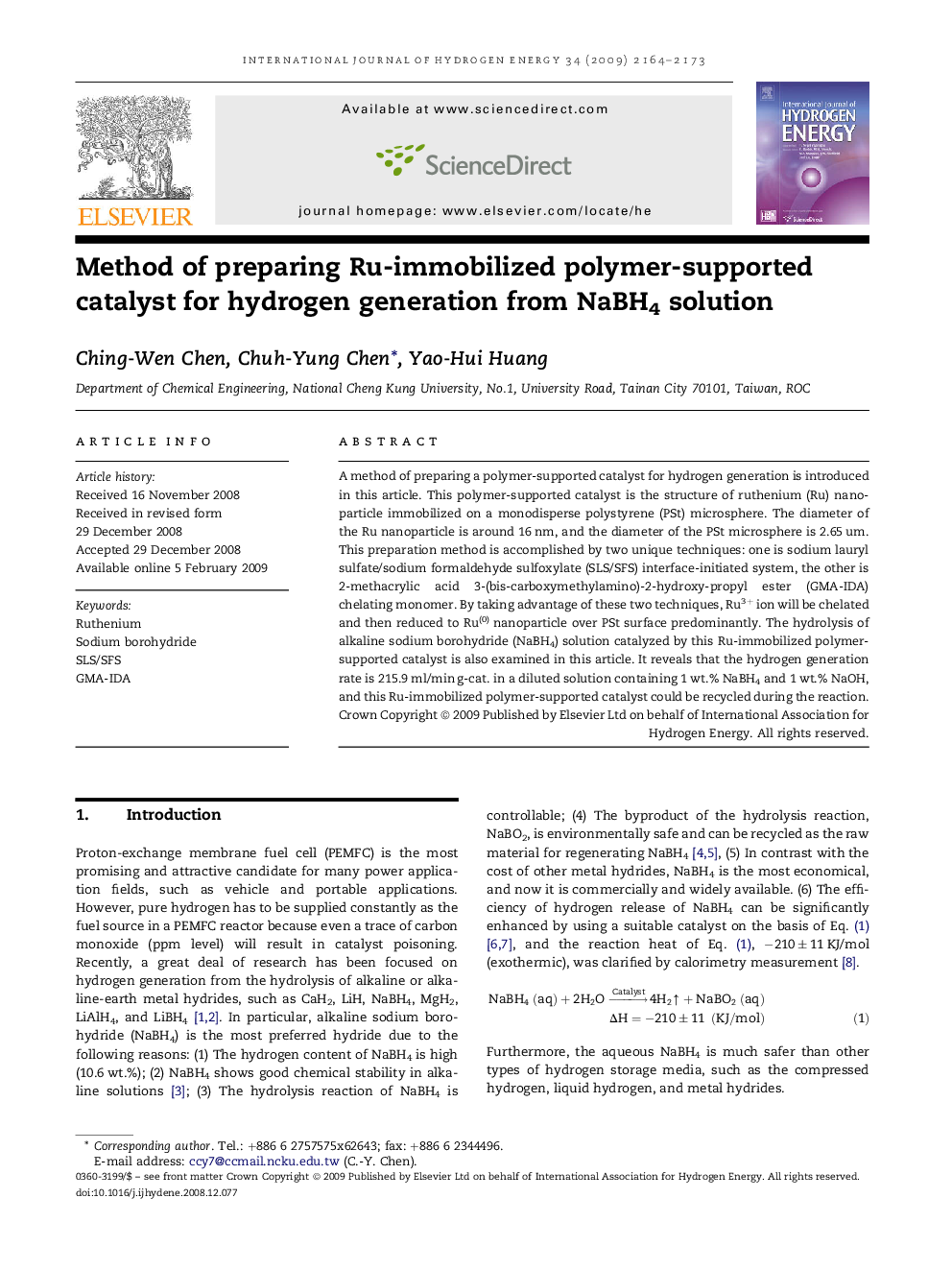 Method of preparing Ru-immobilized polymer-supported catalyst for hydrogen generation from NaBH4 solution