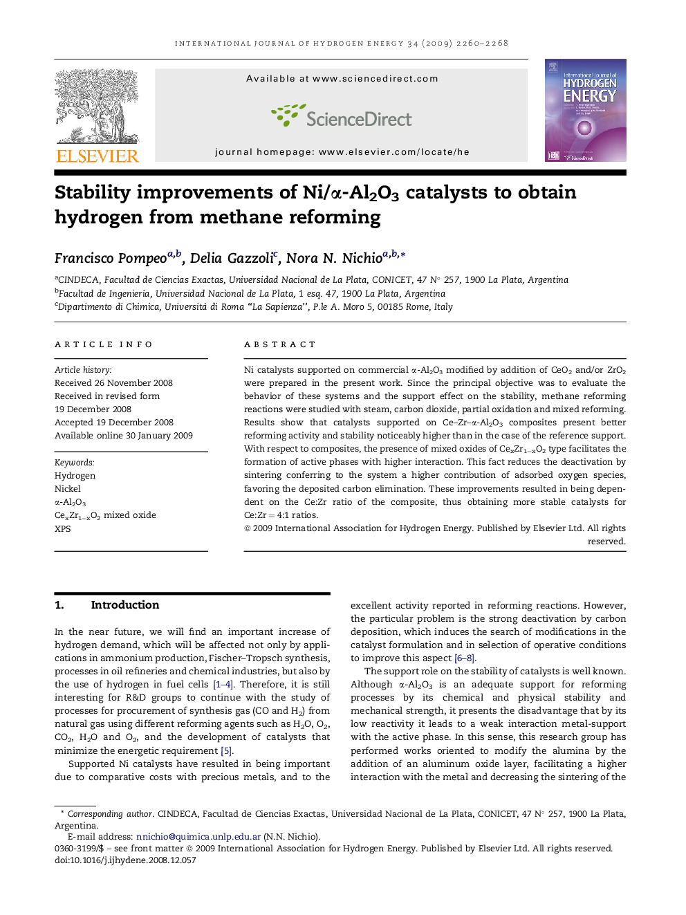 Stability improvements of Ni/α-Al2O3 catalysts to obtain hydrogen from methane reforming