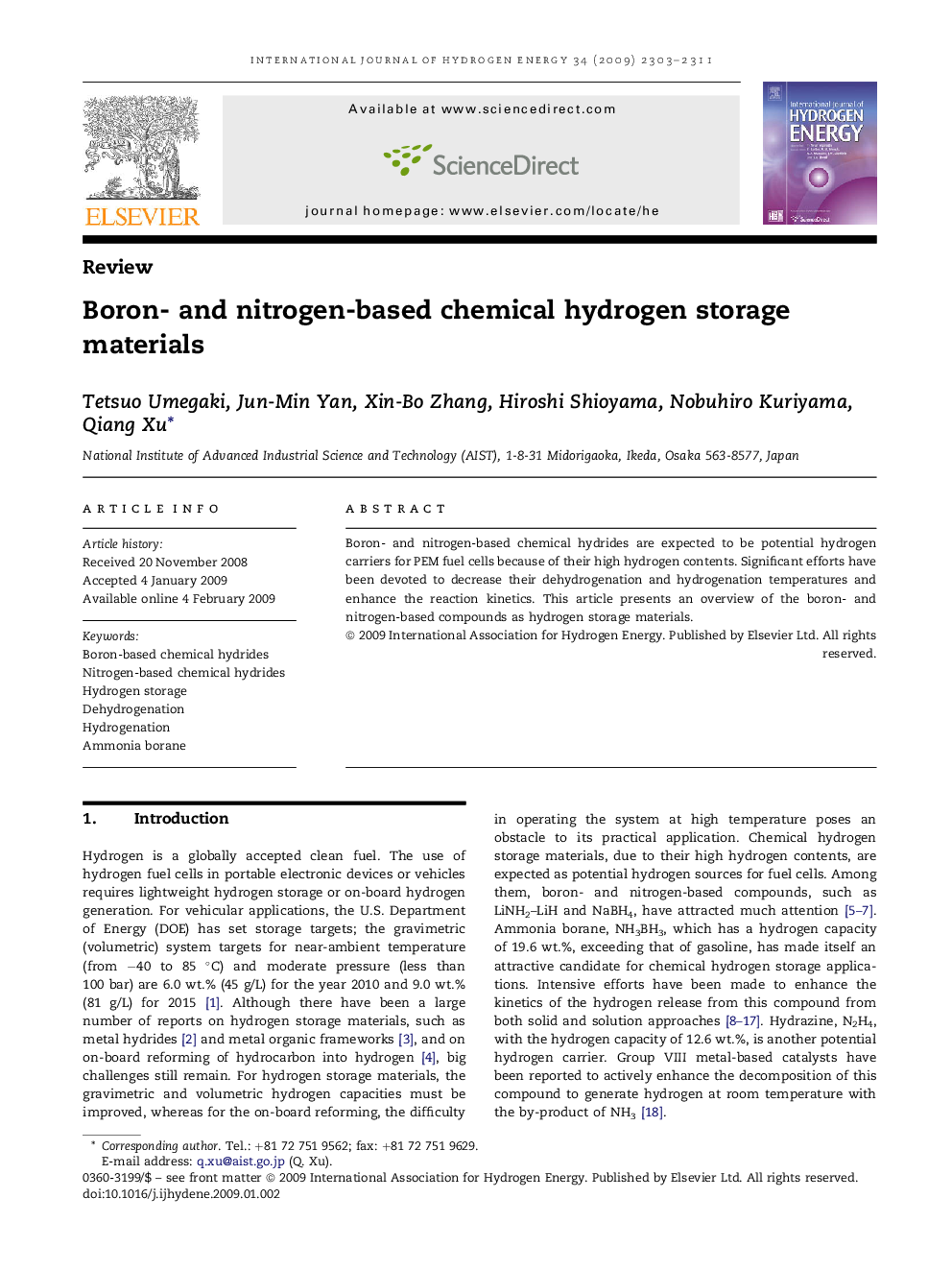 Boron- and nitrogen-based chemical hydrogen storage materials