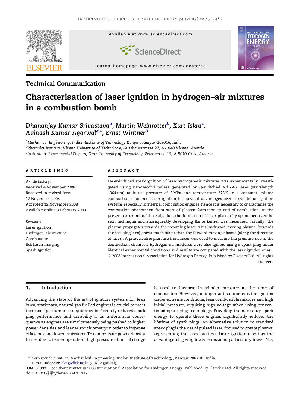 Characterisation of laser ignition in hydrogen–air mixtures in a combustion bomb