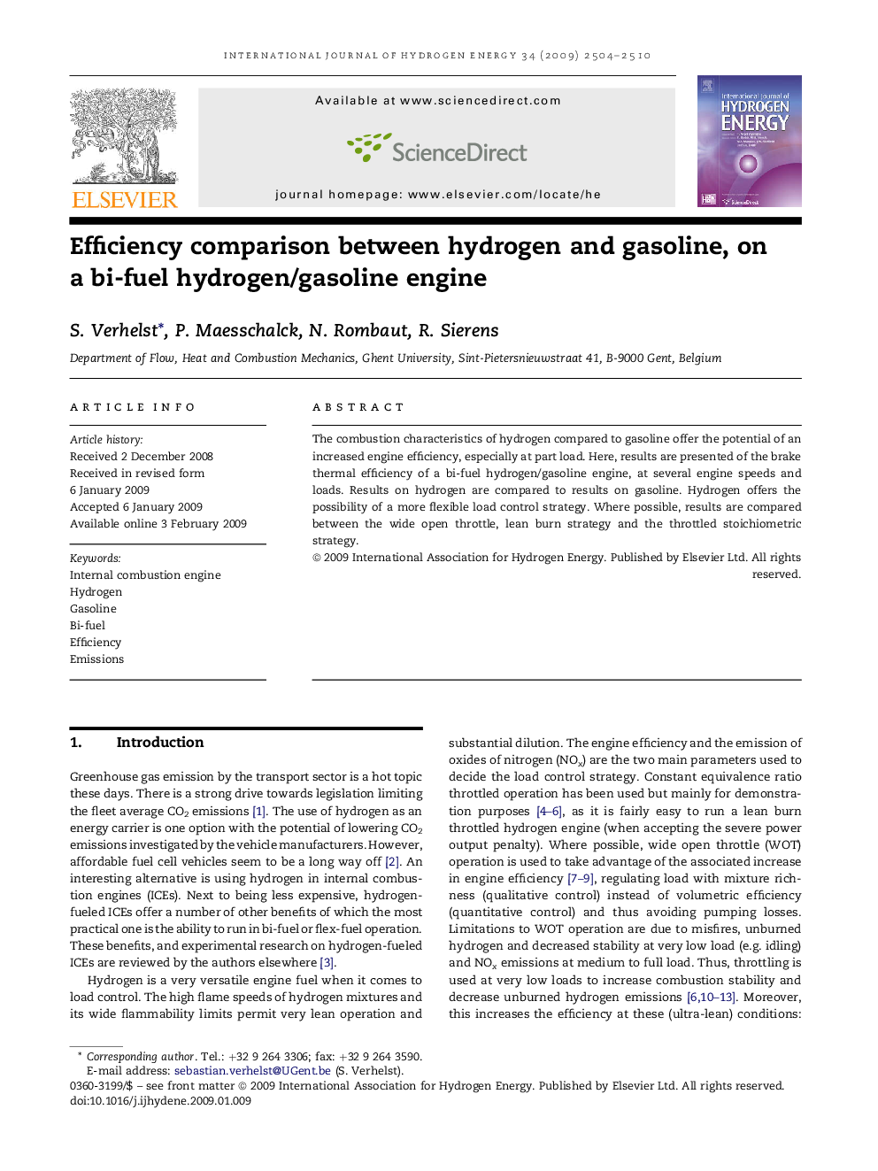 Efficiency comparison between hydrogen and gasoline, on a bi-fuel hydrogen/gasoline engine