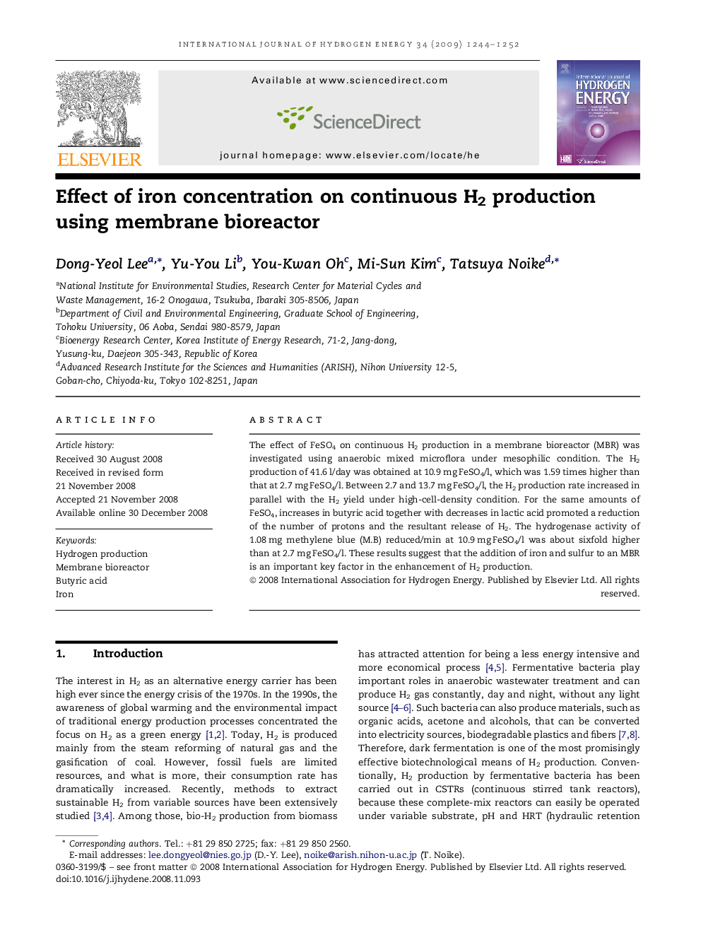 Effect of iron concentration on continuous H2 production using membrane bioreactor