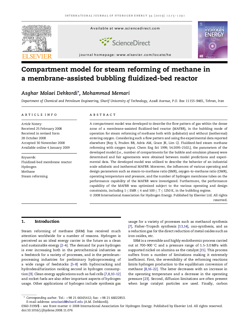 Compartment model for steam reforming of methane in a membrane-assisted bubbling fluidized-bed reactor