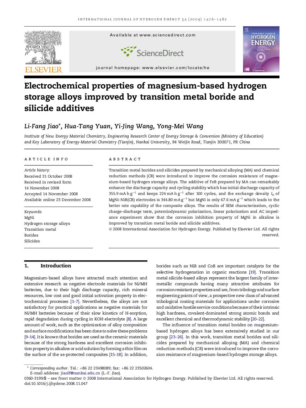 Electrochemical properties of magnesium-based hydrogen storage alloys improved by transition metal boride and silicide additives