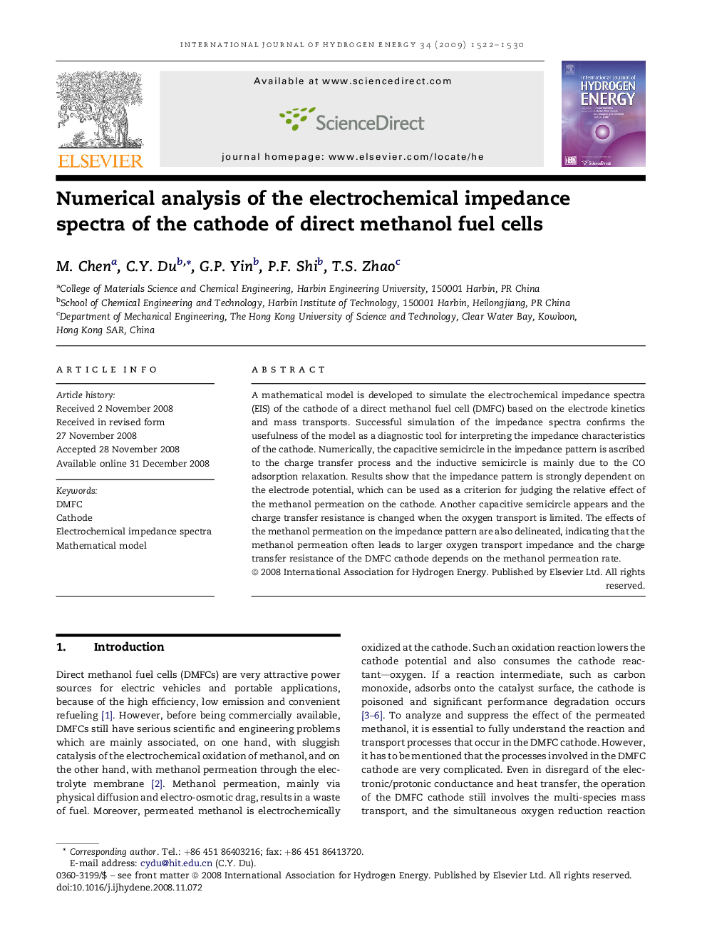 Numerical analysis of the electrochemical impedance spectra of the cathode of direct methanol fuel cells