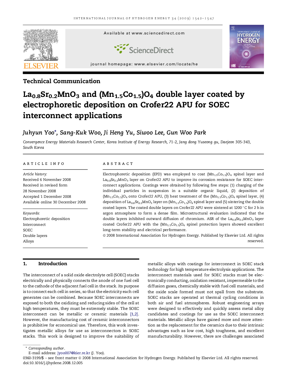 La0.8Sr0.2MnO3 and (Mn1.5Co1.5)O4 double layer coated by electrophoretic deposition on Crofer22 APU for SOEC interconnect applications